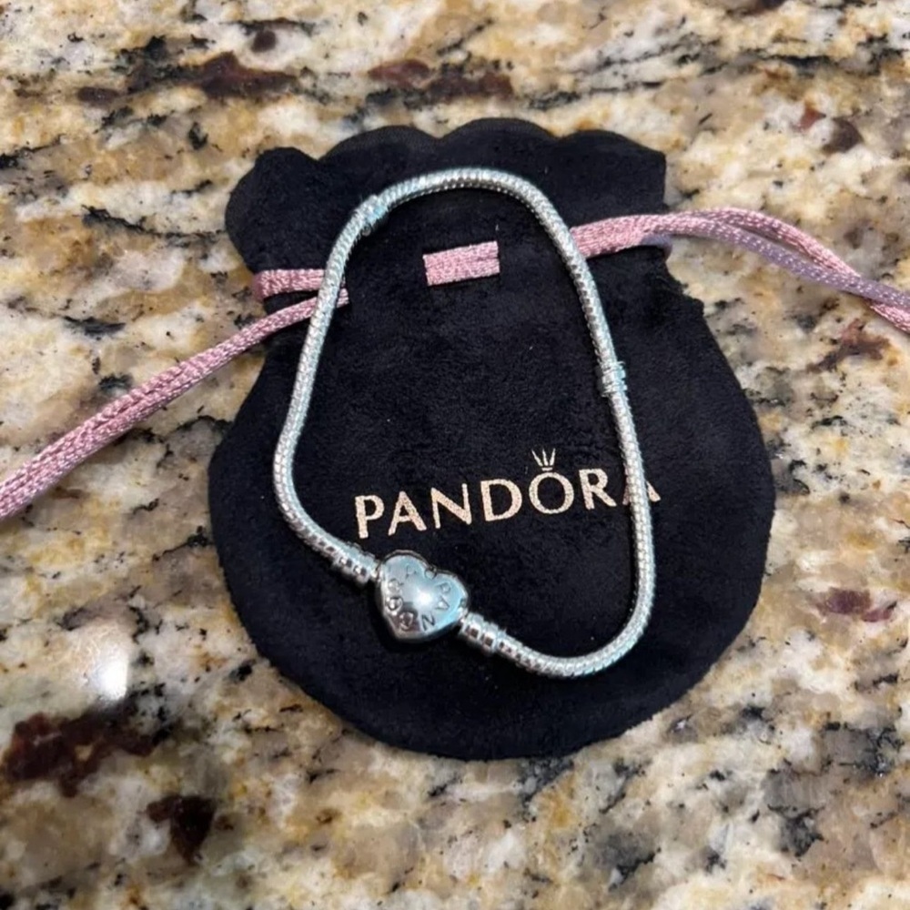 Pandora Silver Bracelet with Blue Heart Charm
